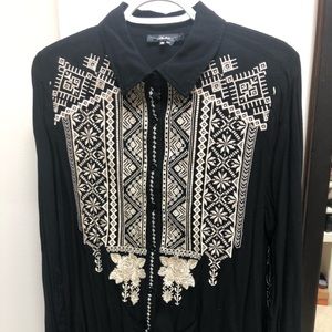 Mixed Media Embroidered Floral Tunic